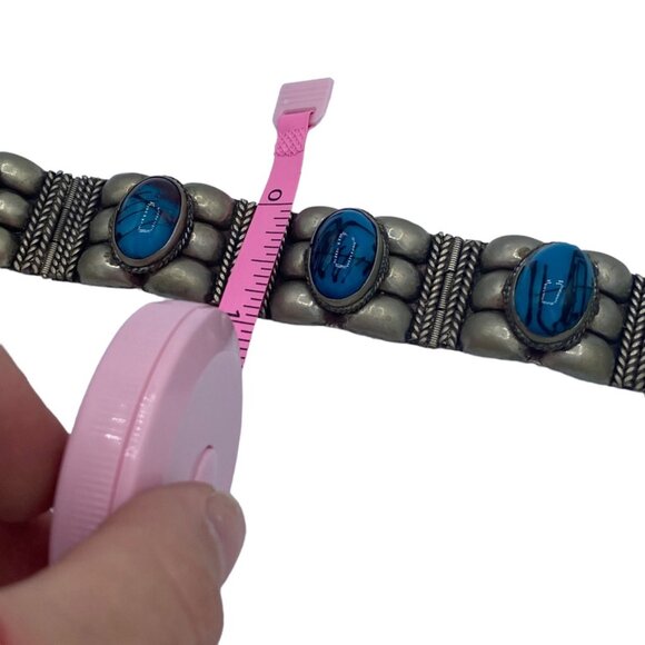 Alpaca Mexico Statement Bracelet Blue Cabochon Stones - Picture 3 of 8